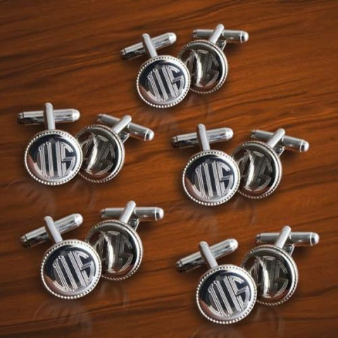 Image of Personalized Cufflinks - Set of 5 - Silver - Round - Groomsmen Gifts - Cufflinks
