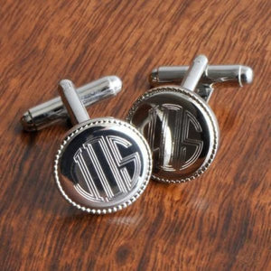 Personalized Cufflinks - Set of 5 - Silver - Round - Groomsmen Gifts - Silver - Cufflinks
