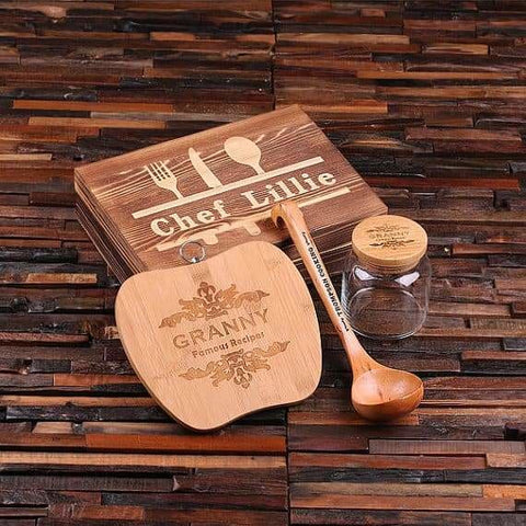 Image of Personalized Culinary Gift Set w/Keepsake Box Canister Ladle Cutting Board - Serving - Chopping Boards