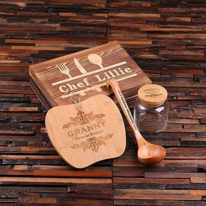 Personalized Culinary Gift Set w/Keepsake Box Canister Ladle Cutting Board - Serving - Chopping Boards