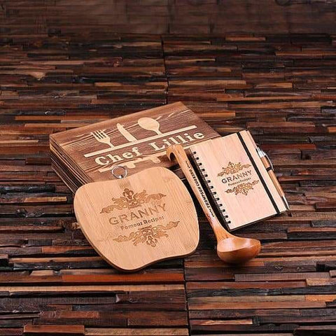 Image of Personalized Culinary Gift Set w/Keepsake Box Ladle Recipe Journal Cutting Board - Serving - Chopping Boards