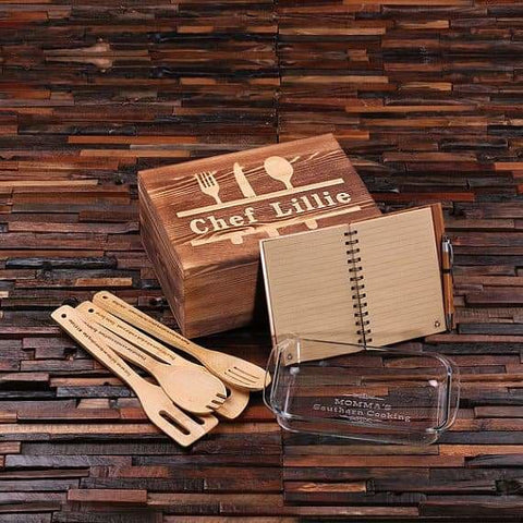 Image of Personalized Culinary Gift Set w/Keepsake Box Utensils Recipe Journal 1L Baking Dish - Journal Gift Sets