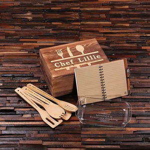 Personalized Culinary Gift Set w/Keepsake Box Utensils Recipe Journal 1L Baking Dish - Journal Gift Sets