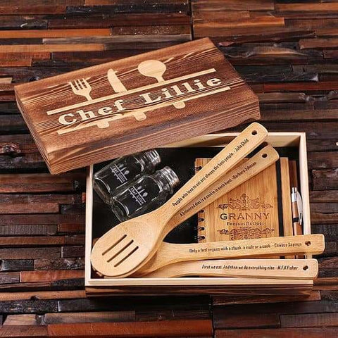 Image of Personalized Culinary Gift Set w/Keepsake Box Utensils Recipe Journal Shakers - Journal Gift Sets