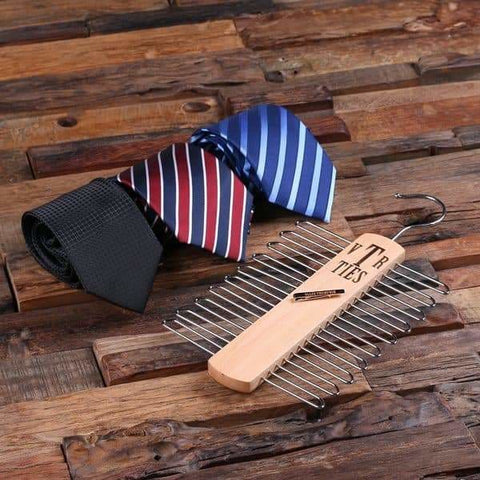 Image of Personalized Dark Blue Striped Tie Tie Clip Rack Leather Journal Boyfriend Gift Mens Gift Groomsmen Gift Mens Christmas Gift - Tie Gift Sets