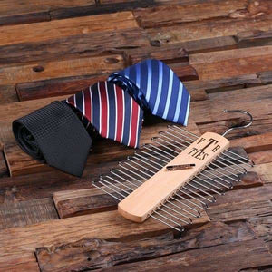 Personalized Dark Blue Striped Tie Tie Clip Rack Leather Journal Boyfriend Gift Mens Gift Groomsmen Gift Mens Christmas Gift - Tie Gift Sets