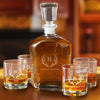 Personalized Decanter set with 4 Low Ball Glasses - Antler - Personalized Barware