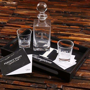 Personalized Decanter Whiskey Glass & Bar Tray Gift Set - Assorted - Groomsmen
