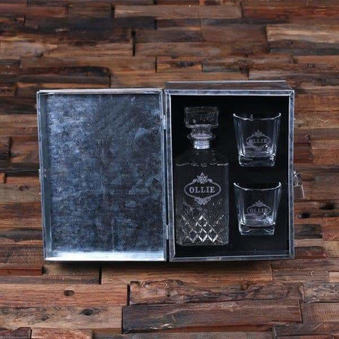 Image of Personalized Decanter Whiskey Glasses and Steel box with Lock - Decanter - Whiskey Sets