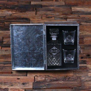 Personalized Decanter Whiskey Glasses and Steel box with Lock - Decanter - Whiskey Sets