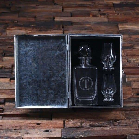 Image of Personalized Decanter Whiskey Sniffers and Steel box with Lock - Decanter - Whiskey Sets