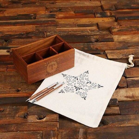 Image of Personalized Desk Organizer & Pen Set in Dark & Light Brown - All Products