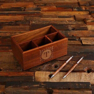 Personalized Desk Organizer & Pen Set in Dark & Light Brown - All Products
