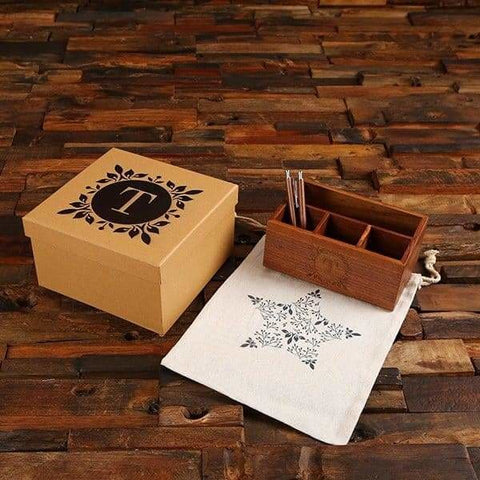 Image of Personalized Desk Organizer & Pen Set in Dark & Light Brown - All Products
