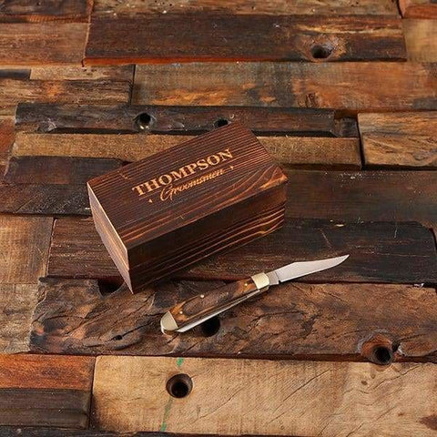 Image of Personalized Double Blade Pocket Knife with Wood Box - Knives & Gift Box
