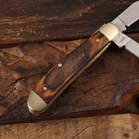 Image of Personalized Double Blade Pocket Knife with Wood Box - Knives & Gift Box