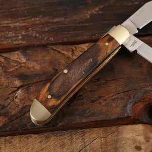 Personalized Double Blade Pocket Knife with Wood Box - Knives & Gift Box