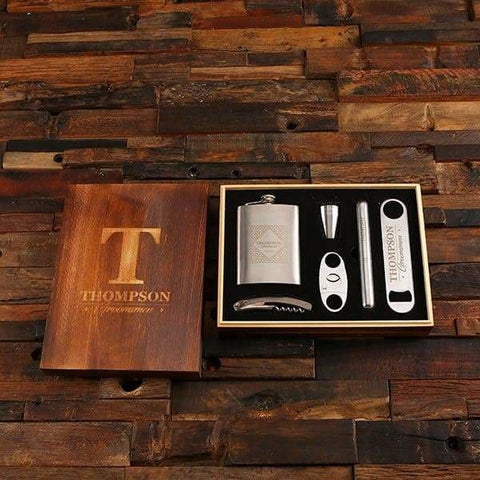 Image of Personalized Drinks & Cigar Gentlemens Accessory Gift Set LITE - Flask Gift Sets