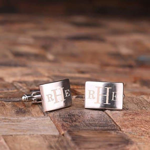 Personalized Engraved Cuff Links Classic Monogram with Wood Box - Cuff Links & Gift Box