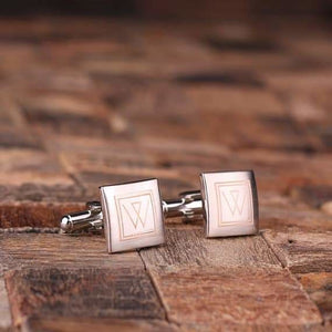 Personalized Engraved Cuff Links Classic Square with Wood box - Cuff Links & Gift Box