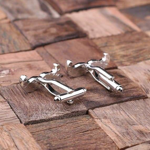 Image of Personalized Engraved Cuff Links Mustache with Wood Box - Cuff Links & Gift Box