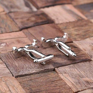Personalized Engraved Cuff Links Mustache with Wood Box - Cuff Links & Gift Box