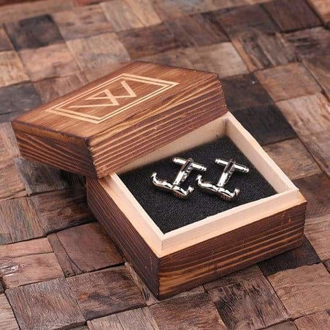 Image of Personalized Engraved Cuff Links Mustache with Wood Box - Cuff Links & Gift Box