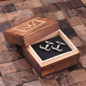 Personalized Engraved Cuff Links Mustache with Wood Box - Cuff Links & Gift Box