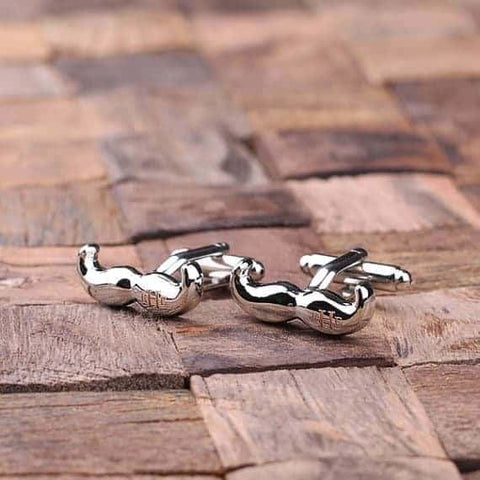 Image of Personalized Engraved Cuff Links Mustache without Wood Box - Cuff Links