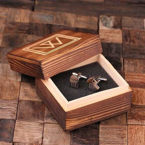 Image of Personalized Engraved Cuff Links Pac Man with Wood Box - Cuff Links & Gift Box