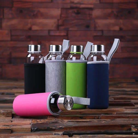 Image of Personalized Engraved Glass Water Bottle Thermos Black - Water Bottles