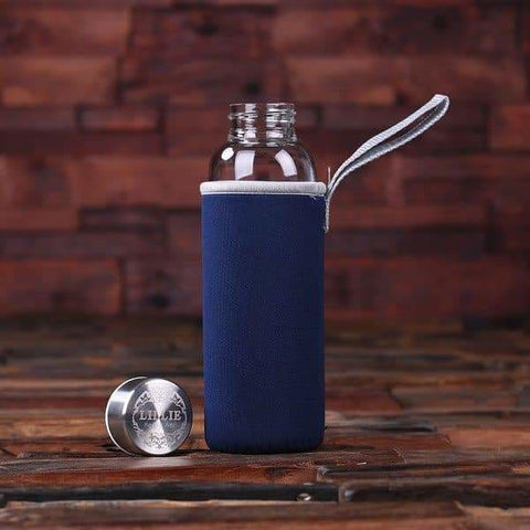Image of Personalized Engraved Glass Water Bottle Thermos Blue - Water Bottles