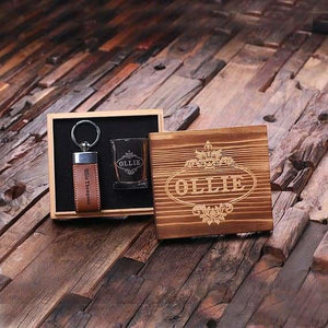 Personalized Engraved Groomsmen Shot Glass & Key Chain Set - Key Chains & Gift Box