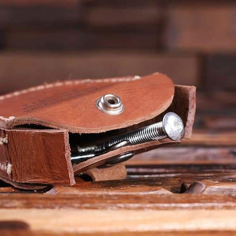 Image of Personalized Engraved Leather Tool Belt Pouch - Hardware Tools