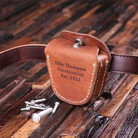 Image of Personalized Engraved Leather Tool Belt Pouch - Hardware Tools
