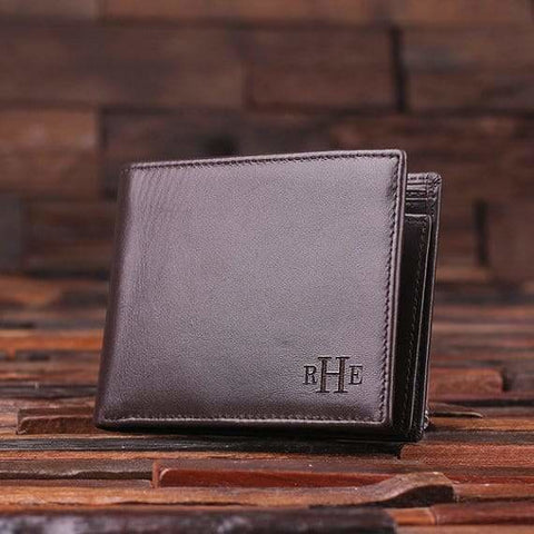 Image of Personalized Engraved Monogrammed Mens Leather Wallet Brown or Black - Wallets
