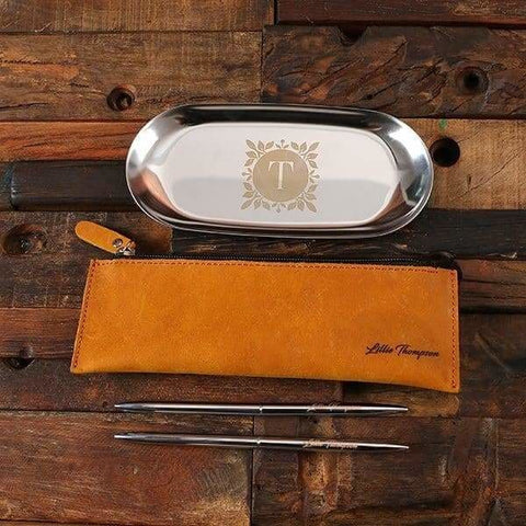 Image of Personalized Executive Womens Leather Pen Pouch & Tray Set - All Products