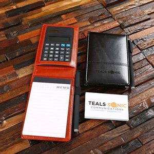 Personalized Faux Leather Covered Notepad Calculator & Pen - Journals & Notebooks