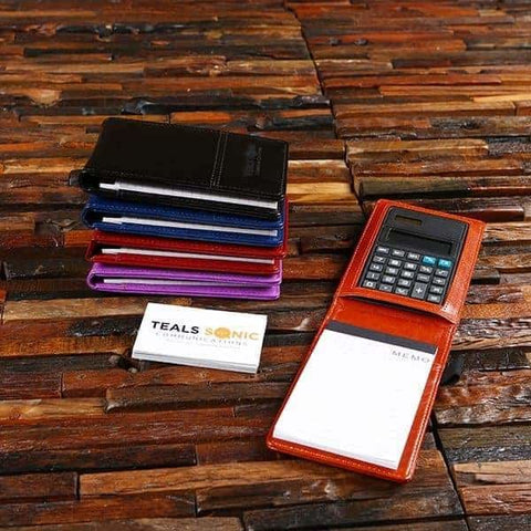 Image of Personalized Faux Leather Covered Notepad Calculator & Pen - Journals & Notebooks