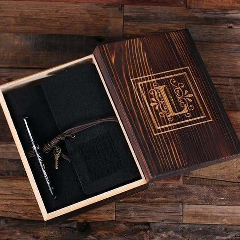 Image of Personalized Felt Journal Pen and Wood Box Black - Journal Gift Sets