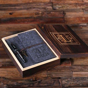 Personalized Felt Journal Pen and Wood Box Dark Grey - Journal Gift Sets