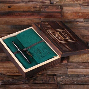 Personalized Felt Journal Pen and Wood Box Hunter Green - Journal Gift Sets