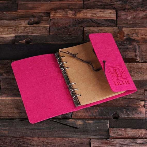 Image of Personalized Felt Journal Pen and Wood Box Pink Fuchsia - Journal Gift Sets