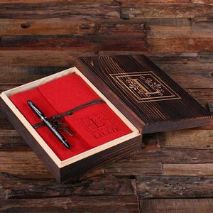 Personalized Felt Journal Pen and Wood Box Ruby Red - Journal Gift Sets
