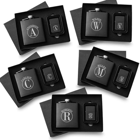 Image of Personalized Flasks - Personalized Lighter - Set of 5 - Gift Set - Groomsmen - Flasks