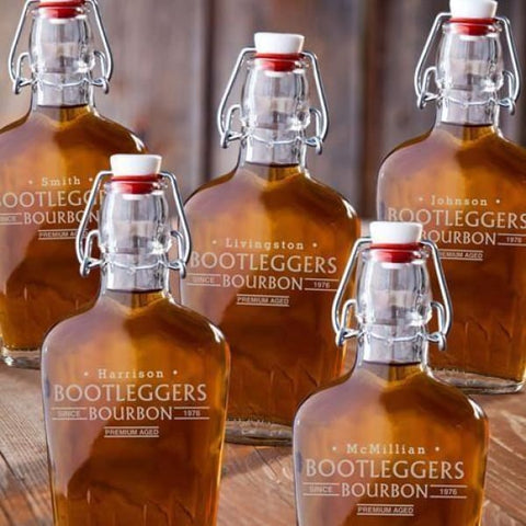 Image of Personalized Flasks - Set of 5 - Glass - Groomsmen - 8.5 oz. - Bootleg - Flasks