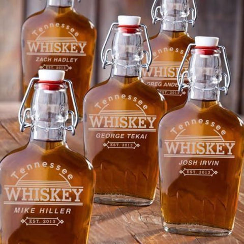 Image of Personalized Flasks - Set of 5 - Glass - Groomsmen - 8.5 oz. - Whiskey - Flasks