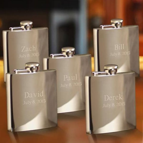 Image of Personalized Flasks - Set of 5 - High Polish - 7 oz. - Groomsmen Gifts - Flasks