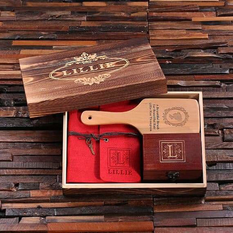 Image of Personalized Gift Set for Her w/Keepsake Box Paddle Brush Journal Treasure Box - Journal Gift Sets