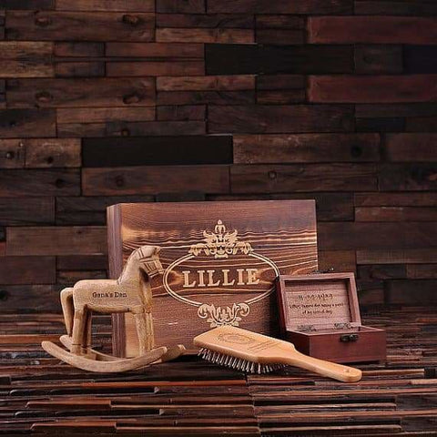 Image of Personalized Gift Set for Her w/Keepsake Box Rocking Horse Paddle Brush Treasure Box - Assorted - Womens Gifts